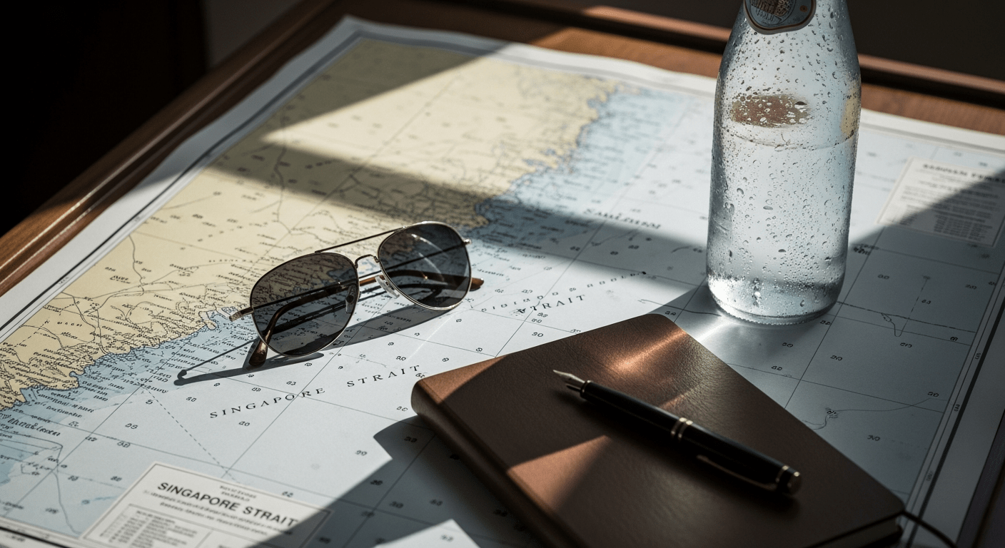 Yacht Charter Cost in Singapore – Chart, sunglasses and notebook on the table – Avelis Yachts Singapore